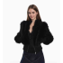Bestseller Short Faux Fox Fur Coat, Black Stand Collar Structured Shoulder Jacket