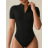 Women's Summer Ribbed Short Sleeve Zip Up Bodysuit, Slim Fit Jumpsuit, Layering Top & Outerwear