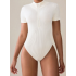 Women's Summer Ribbed Short Sleeve Zip Up Bodysuit, Slim Fit Jumpsuit, Layering Top & Outerwear