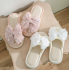 Bow Cotton Linen Indoor Slides for Women, Summer Home Slippers